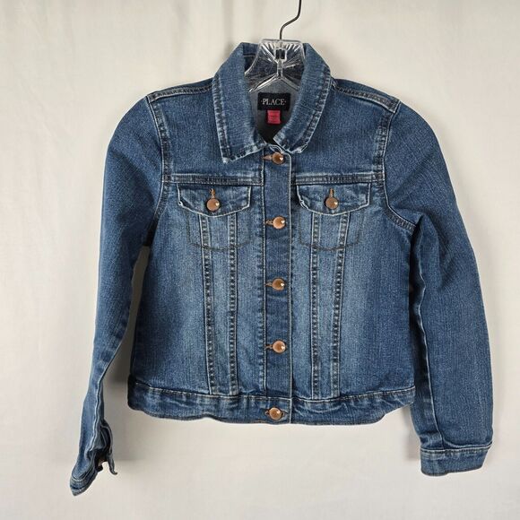 The Children's Place Jean Jacket Girl's Large 10-12 Blue Medium Wash Button Up - Picture 1 of 15